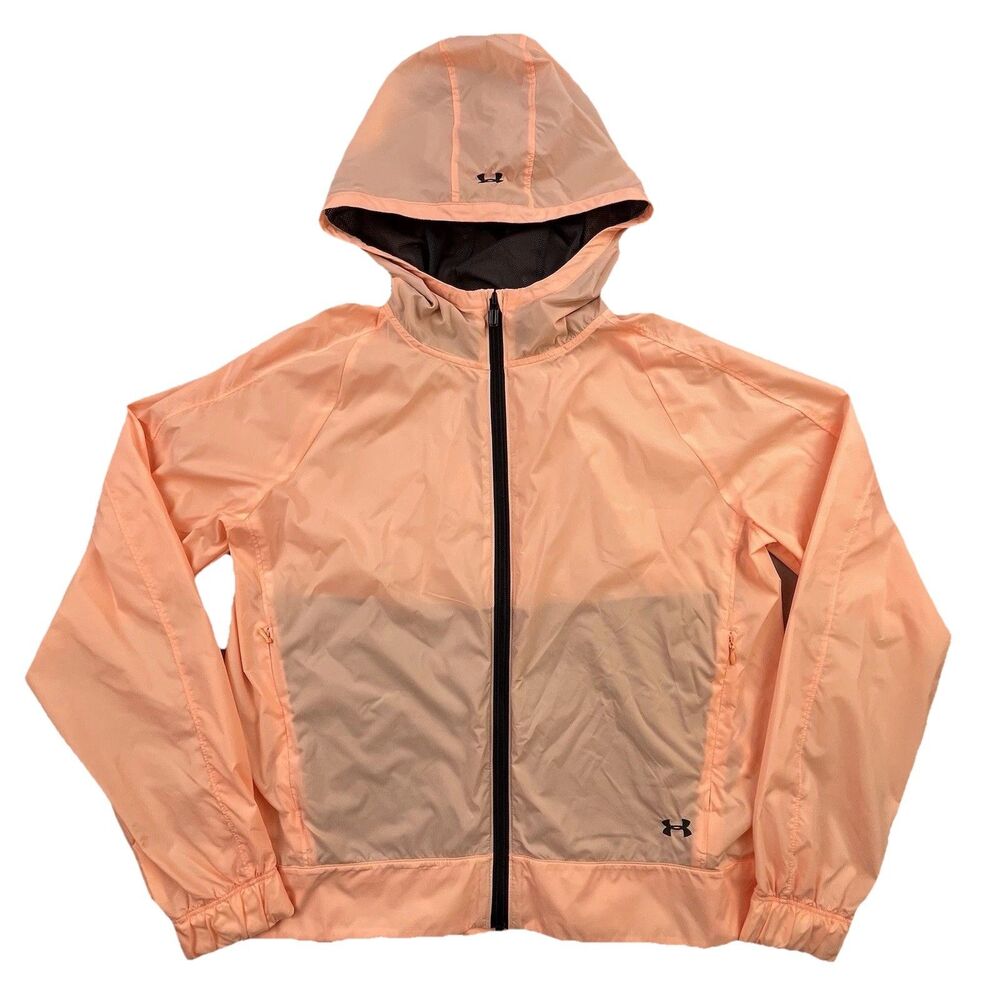 Under Armour Windbreaker Jacket Women’s M Peach Corral Full Zip Lightweight Hood